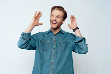 Portrait of Young Attractive Bearded Guy Laughing