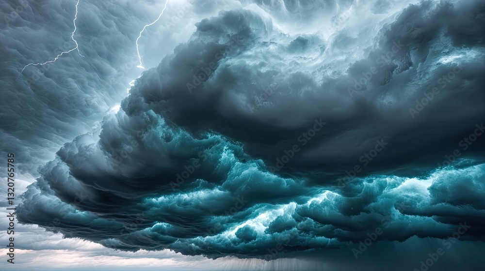 Poster dark sky concept. dramatic storm clouds illuminated by lightning creating a mesmerizing natural spec