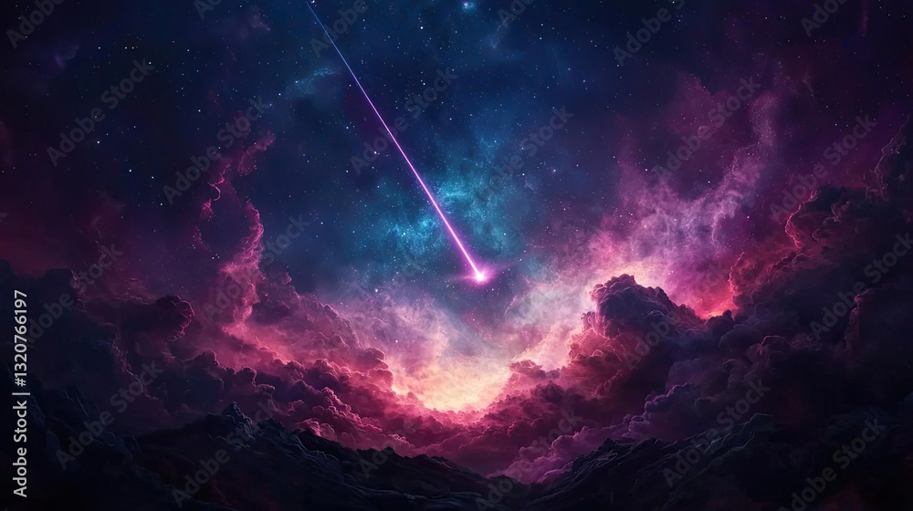 Aufkleber dark sky concept. vibrant cosmic scene featuring a colorful nebula and piercing light beam in the un