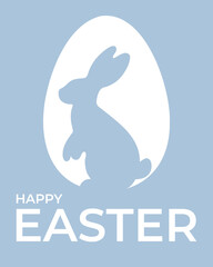 Simple minimalistic Happy Easter greeting card with silhouette of bunny and Easter egg. Vector illustration in modern style.