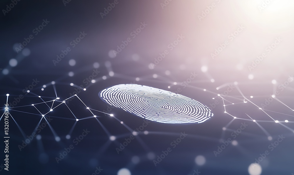 Poster Digital fingerprint surrounded by a network of connections and data points.