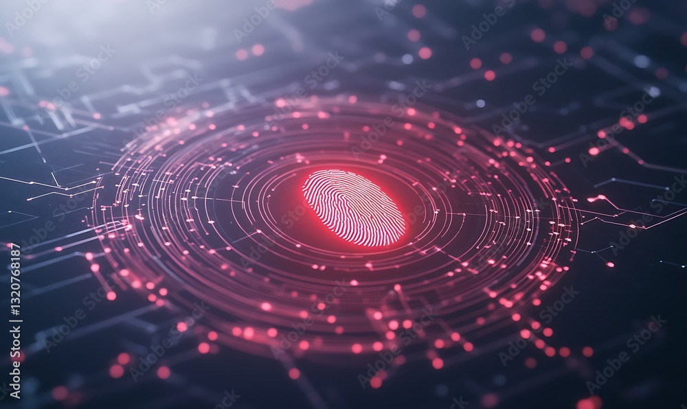 Poster Digital fingerprint on a circuit board background representing technology and security.