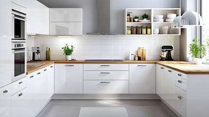 Fototapeta premium Modern White Kitchen Interior Design - Minimalist design