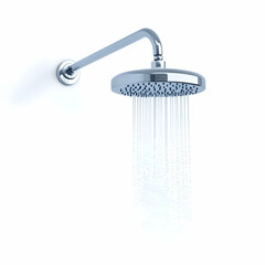 Modern Showerhead with Water Flow Against White Background