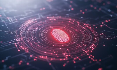 Digital fingerprint on a circuit board background representing technology and security.