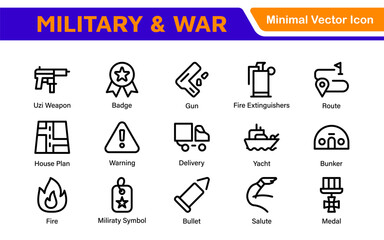 Military & War Icon Set. A powerful collection of icons representing defense and combat themes, perfect for enhancing educational materials, military websites, and historical projects.