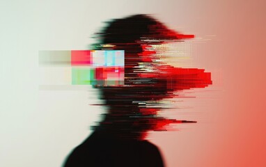 Abstract Glitch Portrait in Red and Pink Hues