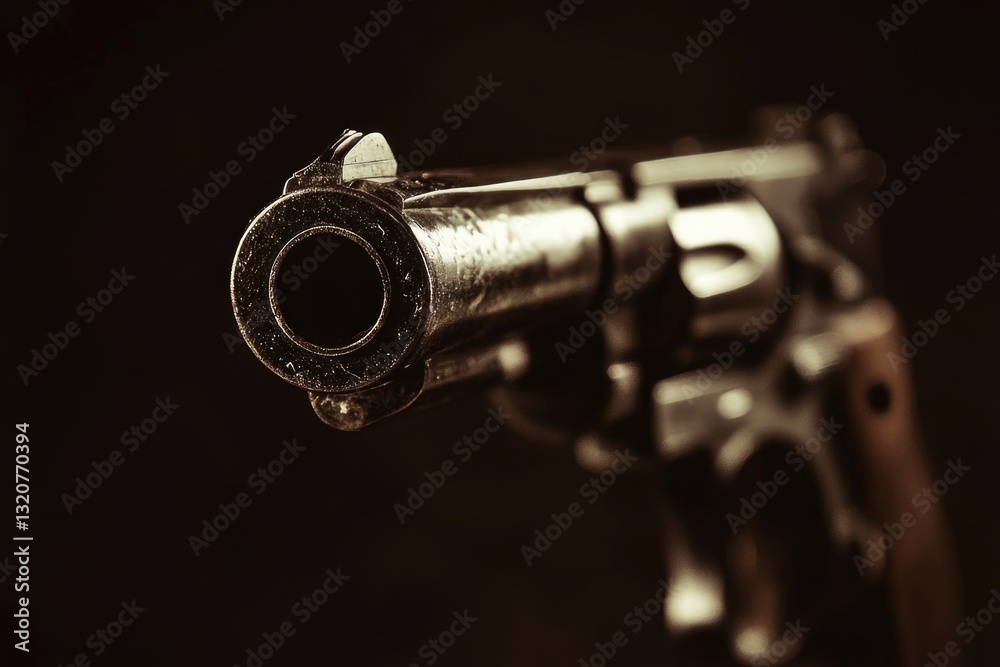Poster a close-up shot of a gun on a black background, ideal for use in crime or action scene illustrations