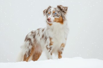 American Shepherd: Red Merle Miniature Standing in Front of White Background