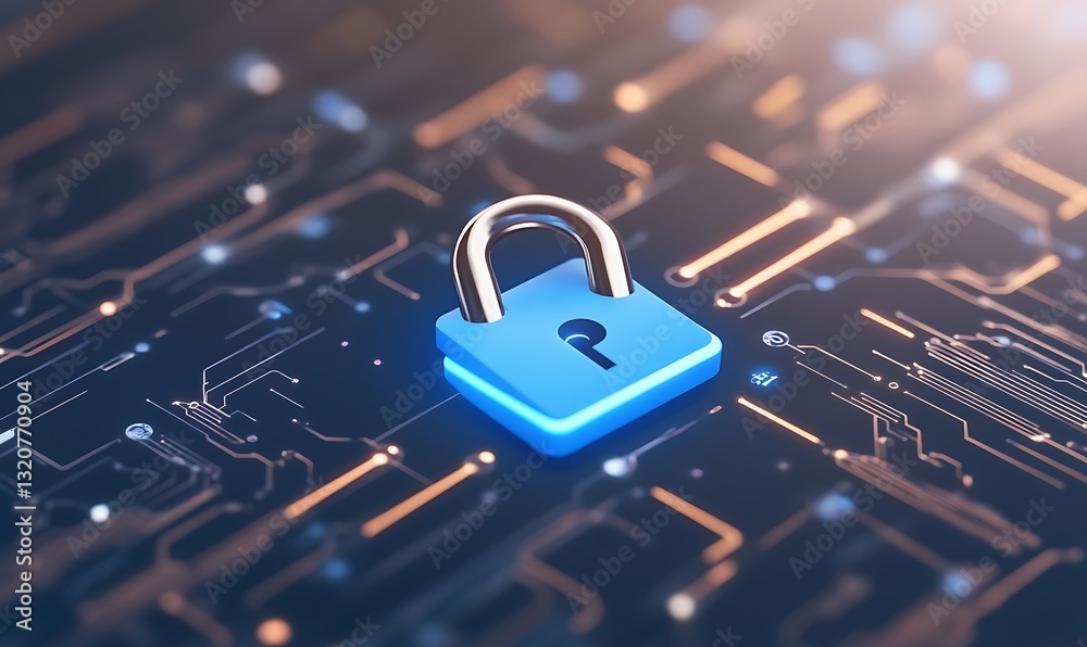 Poster Digital padlock on a circuit board background, symbolizing cybersecurity and data protection.