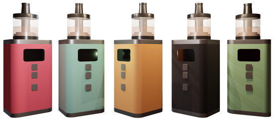 Electronic steam generators isolated on transparent background. Electronic cigarettes. 3D render.
