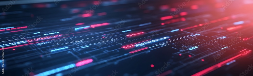 Poster Abstract digital data flow with vibrant lights and lines in motion.