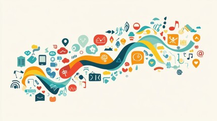 A dynamic wave of interconnected icons, representing the continuous journey of personal growth