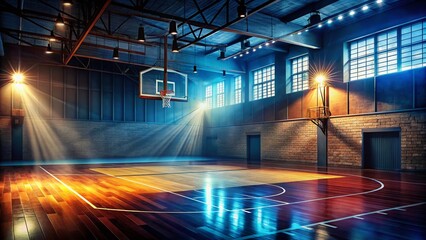 Brightly Lit Empty Basketball Court, Clean Background, Sports Banner, Urban Exploration