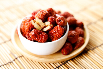 Dried red Chinese dates, jujube in a bowl