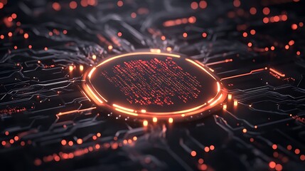 Futuristic circuit design with glowing elements in vibrant colors.