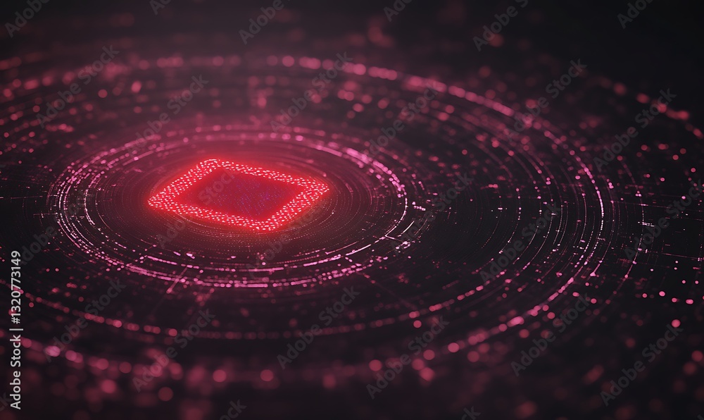 Poster abstract digital art featuring glowing red and black concentric circles.