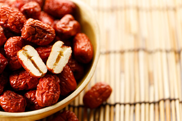 Dried red Chinese dates, jujube in a bowl
