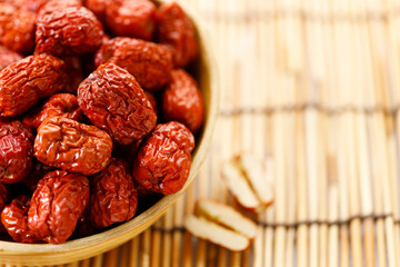 Dried red Chinese dates, jujube in a bowl