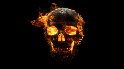 Fiery Skull with Flames Illuminating in Dark Background