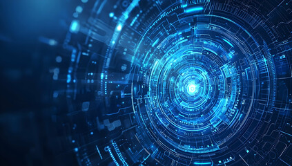 Obraz premium Blue tech backdrop with intricate futuristic elements, perfect for immersive digital experiences and modern presentations.