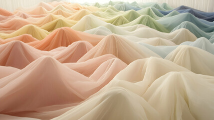 Soft Pastel Drapery in Wave Patterns Beneath Gentle Lighting