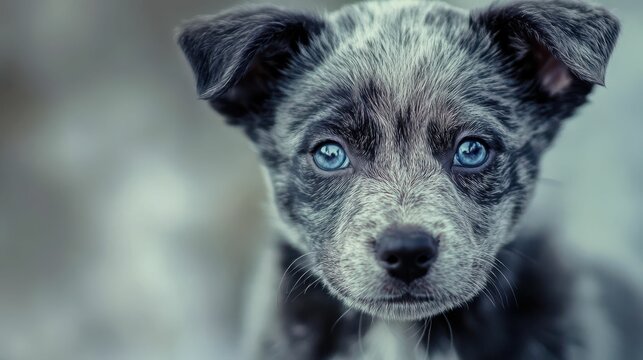 Blue Heeler: Alert Canine Puppy, Grey and Blue Pedigree Pet