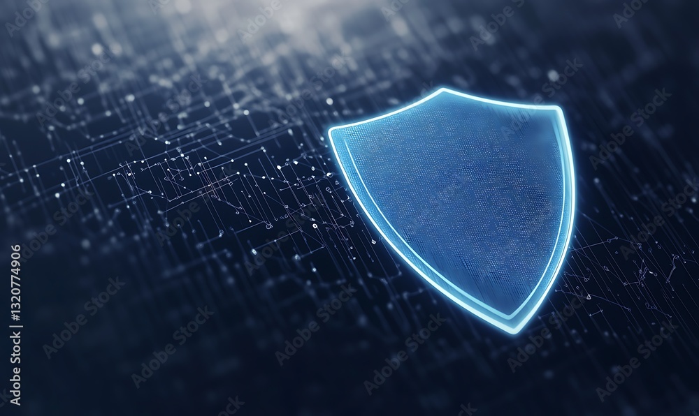 Poster Digital shield icon on a textured background representing cybersecurity and protection.