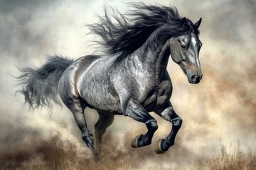 Blue Roan Stallion: Majestic Male Wild Horse in Pryor Mountains - Silver Coat