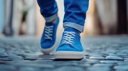 Blue Suede Shoes. Lifestyle Accessory: Elegant Lace-up Trendy Sport Shoes