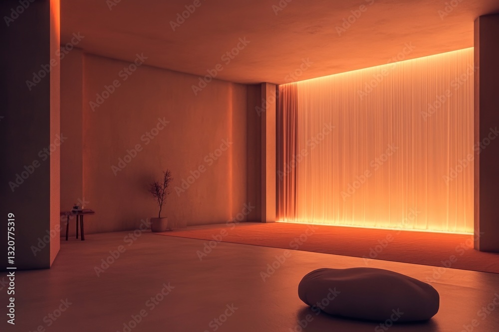 Poster A simple empty room with a white bean bag on the floor