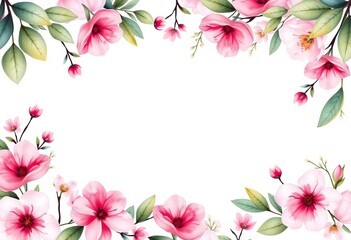 Fototapeta premium Elegant pink watercolor floral wedding invitation template with leaves and flowers, rose, floral