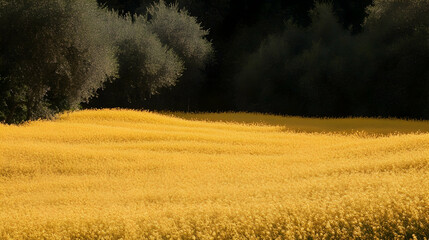 Obraz premium Golden Fields of Blooming Canola Flowers Under Clear Blue Sky