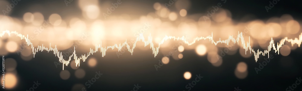 Poster abstract sound wave pattern with golden light bokeh effect.