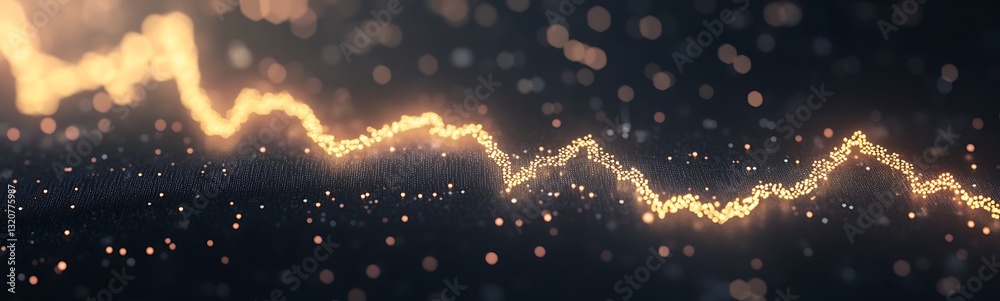 Leinwandbilder abstract golden light wave on a dark background with sparkling particles.