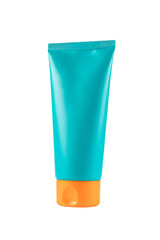 Cyan sunscreen bottle tube isolated no background cutout
