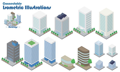 つながる！アイソメイラスト【オフィスビル】
ユニットをつなげて地図や街並みを作成できる、ジョイント式のアイソメイラストです。
道路や他の建物、人物など、「つながる！アイソメイラスト」シリーズのユニットと組み合わせて街並みを作成しよう。

各ユニットのコーナー部分を基準に組み合わせてください。必要に応じて、配置したユニット同士の前面/背面設定を調整してください。