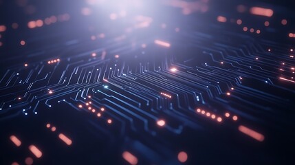 Abstract close-up of a circuit board with glowing elements and a luminous background.