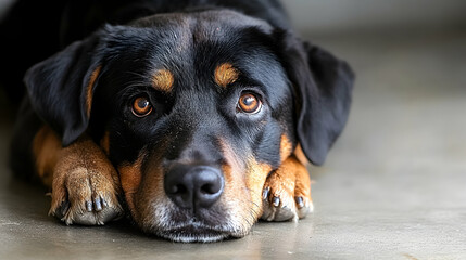 Fototapeta premium Close-Up of a Resting Dog with Serious Expression and Beautiful Eyes