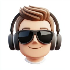Cool DJ wearing headphones and sunglasses, isolated on a white background