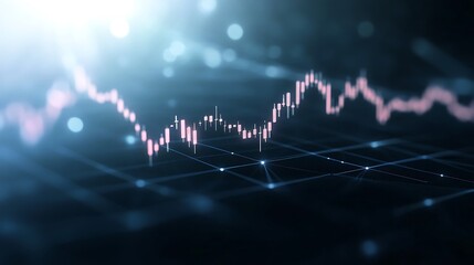 Digital graph displaying financial data with glowing elements and grid background.