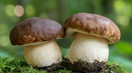 Fresh Edible Mushrooms Growing on Forest Floor in Natural Habitat
