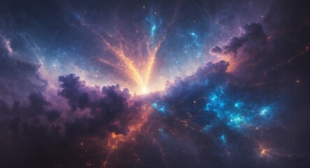 Explosive cosmic nebula event outer space digital art dark environment dynamic viewpoint abstract concept