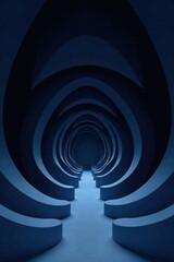 Abstract Blue Swirling Tunnel A Serene Journey Through a Deep Blue, Curving, and Hypnotic Architectural Corridor