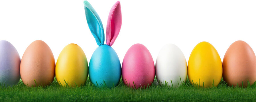 easter eggs with bunny ears on transparent background