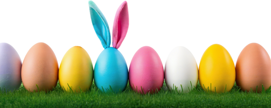 easter eggs with bunny ears on transparent background