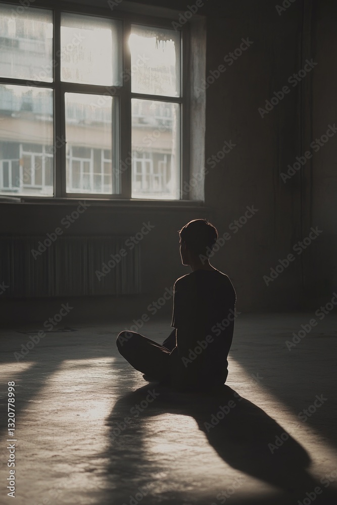 Poster a person sits on the floor in front of an open window, with natural light streaming in
