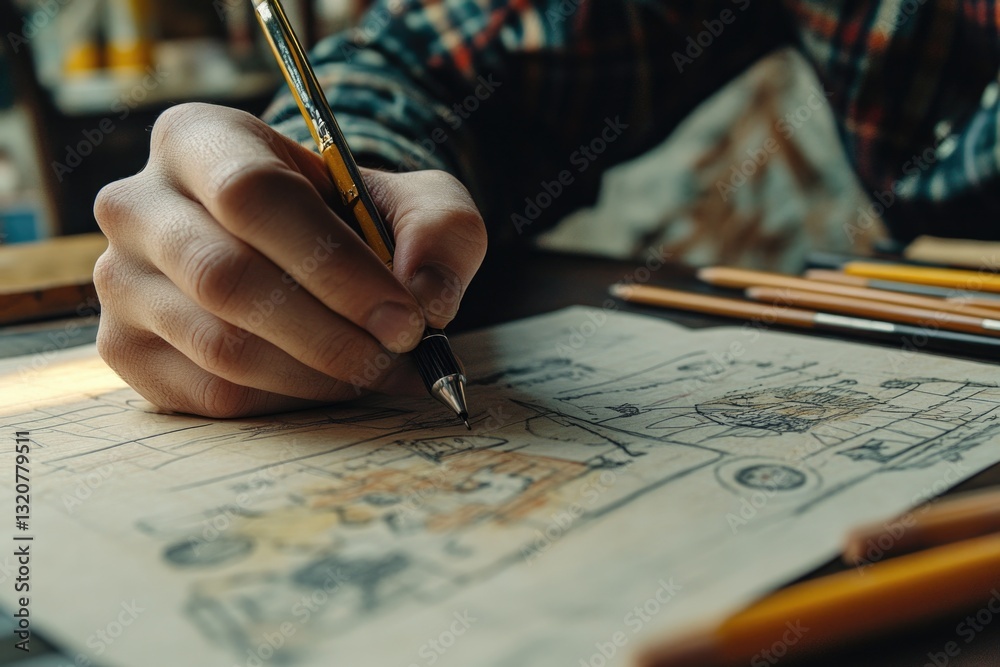 Poster close-up shot of someone creating art with a pencil