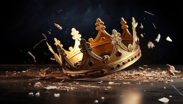 kings crown bouncing off the ground shattered and broken dark background