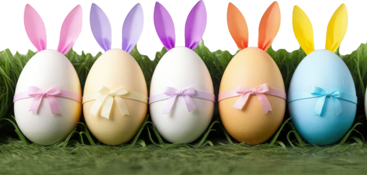 easter eggs with bunny ears on transparent background